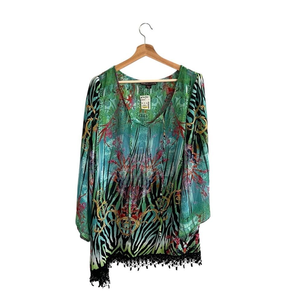 Mushka Womens Boho Tropical Tunic Top Size 1X Resort Beach Y2K Fairy Art To Wear